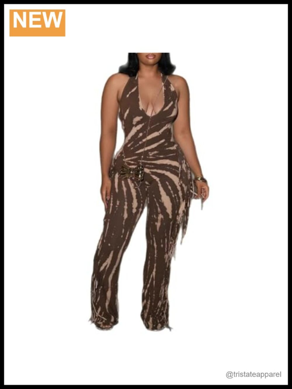 Women's Casual Stretchy Halter Tie Printed Sleeveless Backless Jumpsuit